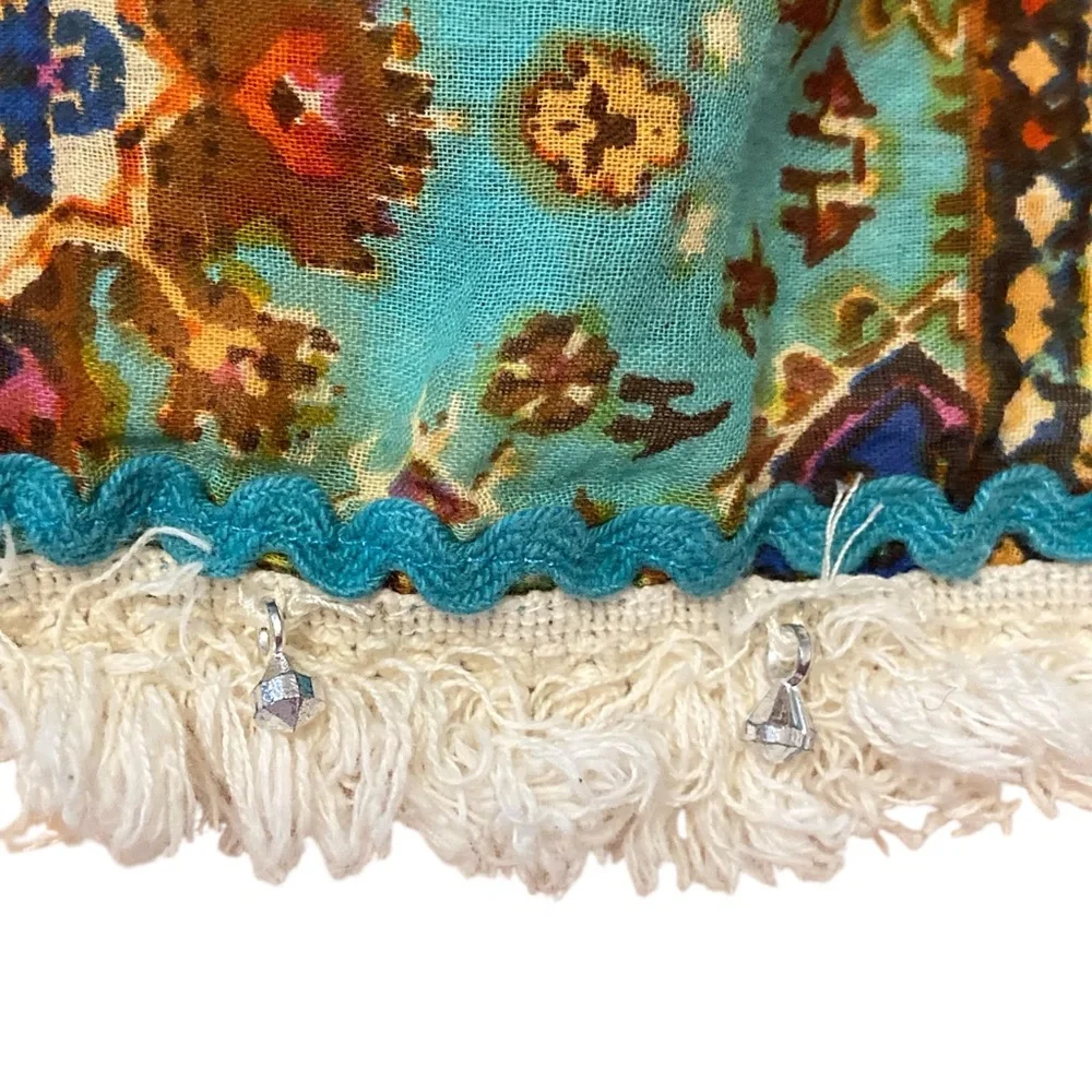 Miss Terre Boho Poncho/ShawlTop M/L Embellished  Cotton Fringe Festival Hippie - Picture 8 of 10